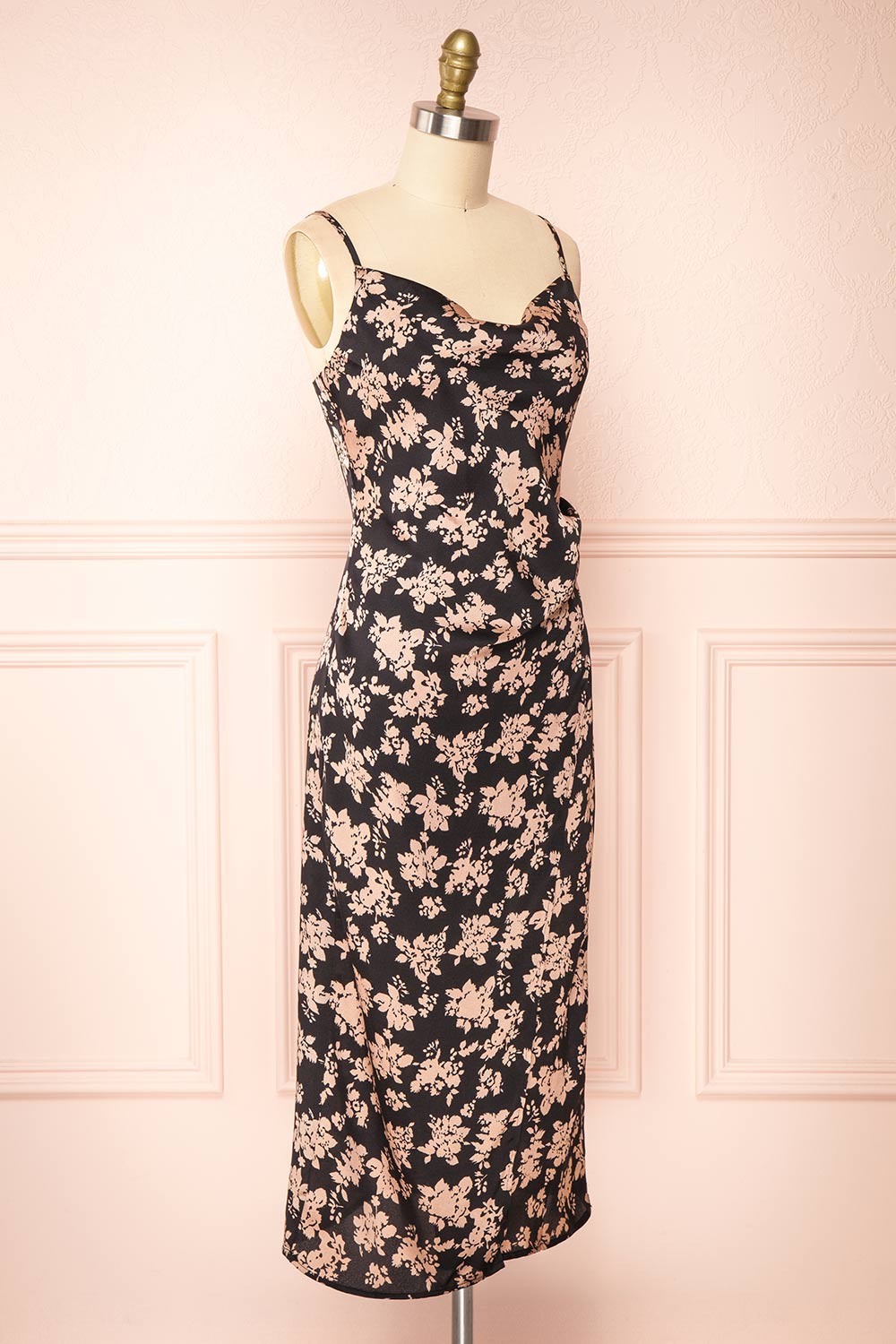 Mimallone Cowl Neck Floral Midi Dress | Boutique 1861 side view
