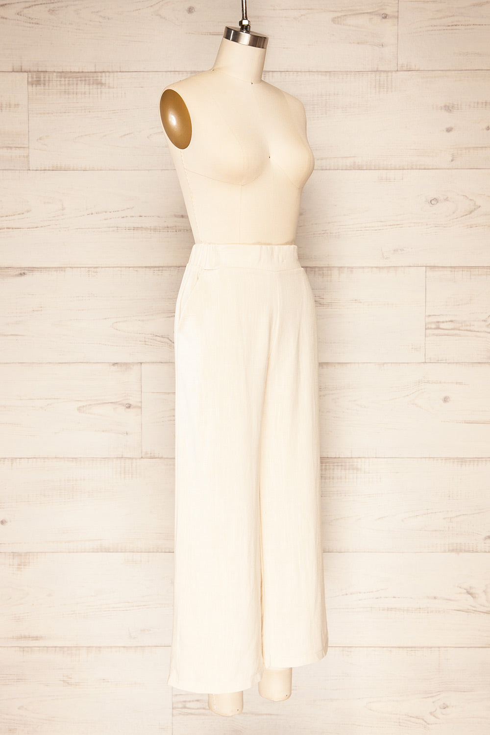 Mimy Beige High Waist Wide Leg 3/4 Pants | La petite garçonne side view