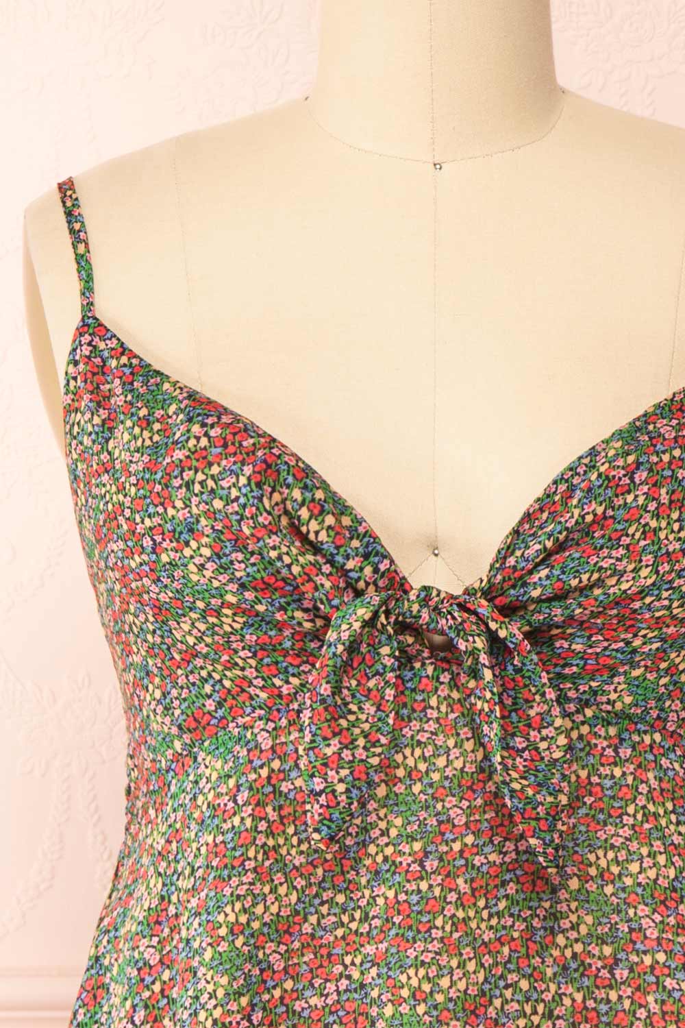 Mindy Short Ditsy Floral Dress w/ Front Tie | Boutique 1861 front close-up