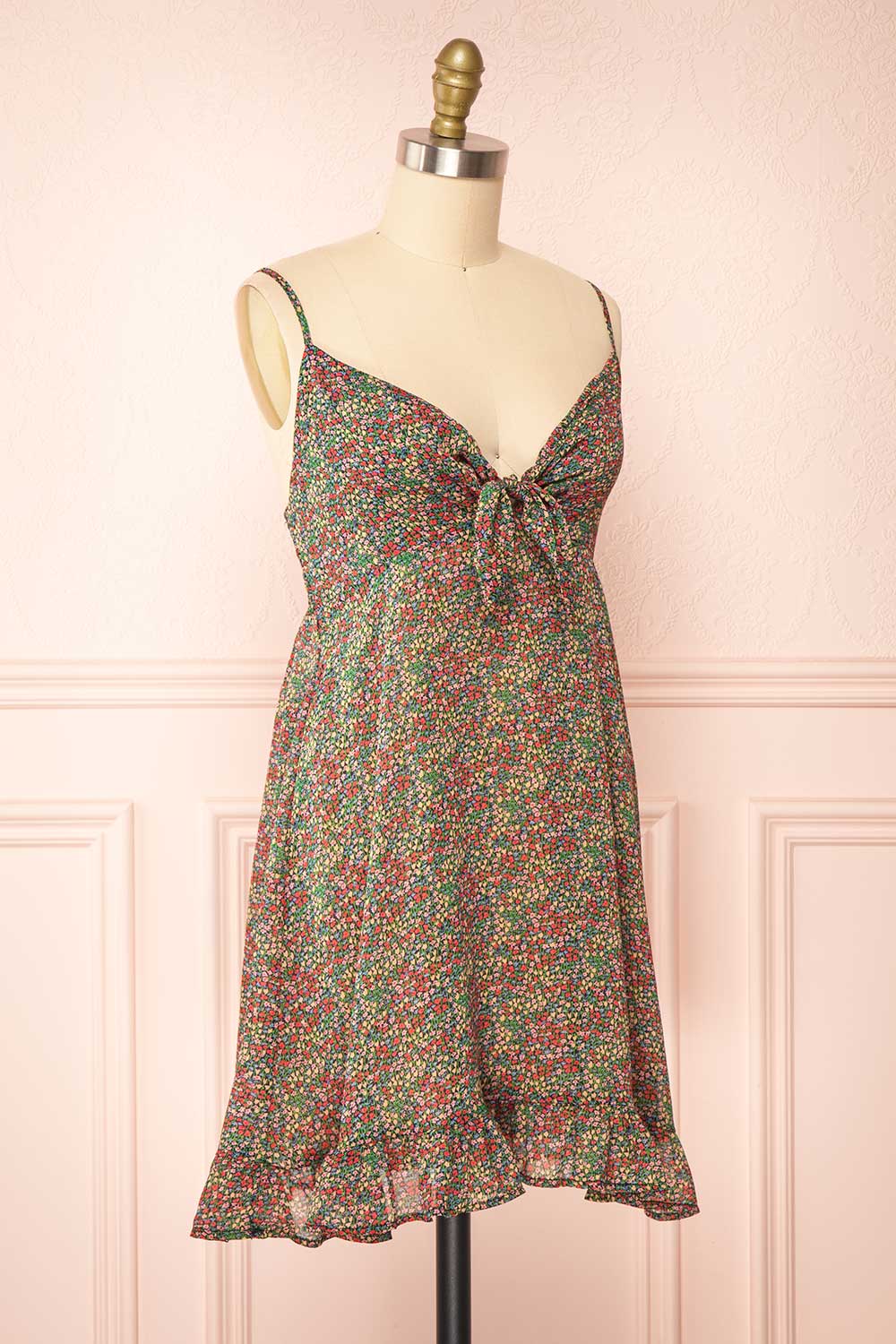 Mindy Short Ditsy Floral Dress w/ Front Tie | Boutique 1861 side view