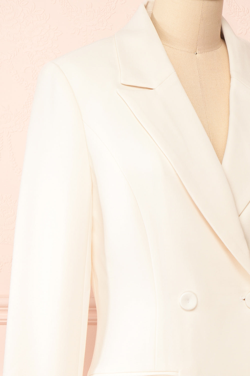 Mirkaa Ivory Double-Breasted Blazer | Boudoir 1861 side close-up