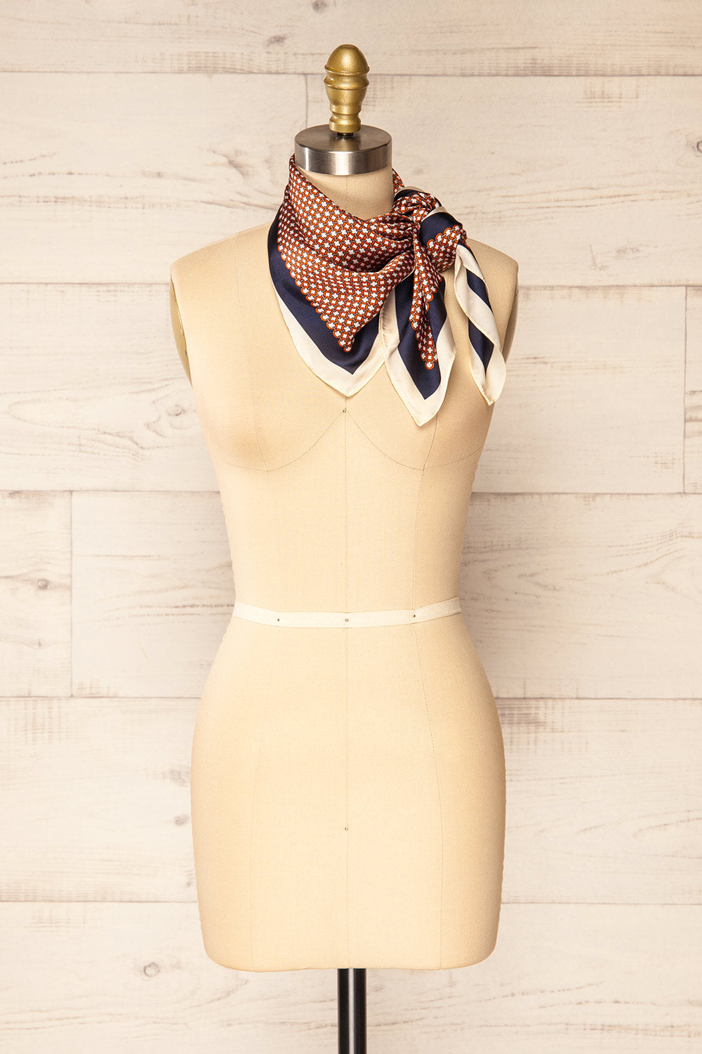 Mississauga Red & Navy Patterned Satin Scarf | La petite garçonne front view