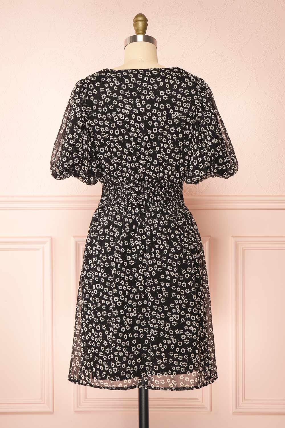 Mogontia Puffed Sleeves Floral Short Dress | Boutique 1861 back view