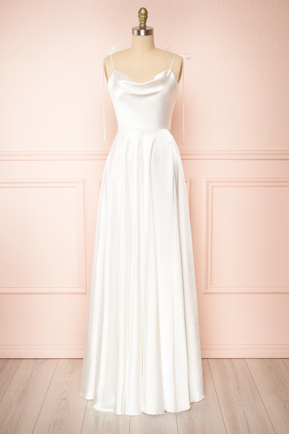 lipsy bridal cowl neck satin maxi dress Moira Ivory Bridal Cowl Neck Satin Gown w/ High Slit