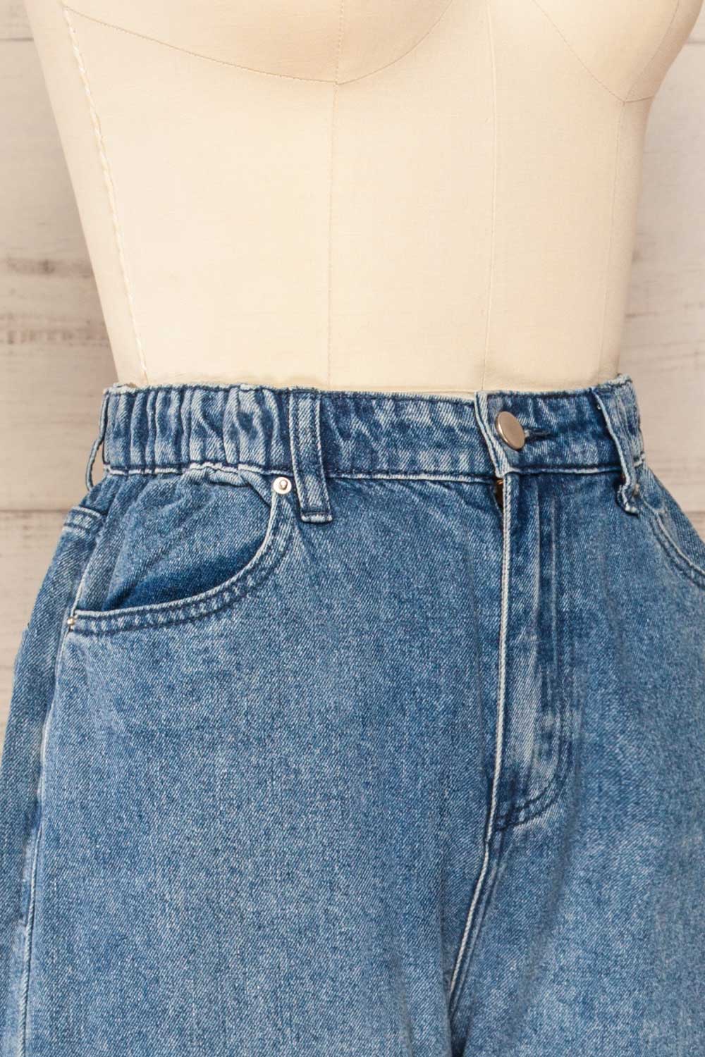 Mokrutan Blue High Waisted Mom Jeans | La petite garçonne side close up