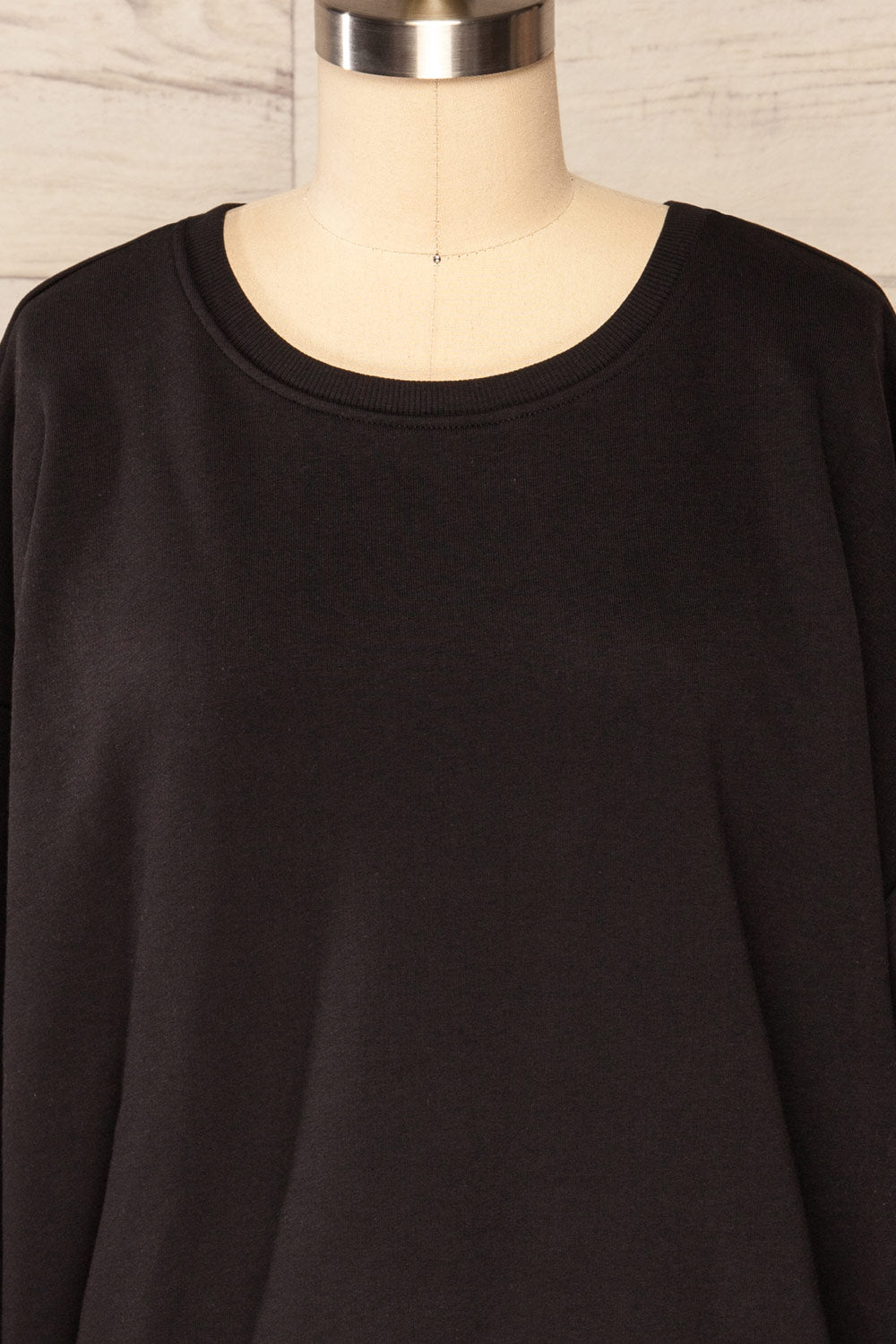 Monki Black Oversized Crew Sweatshirt | La petite garçonne front close up