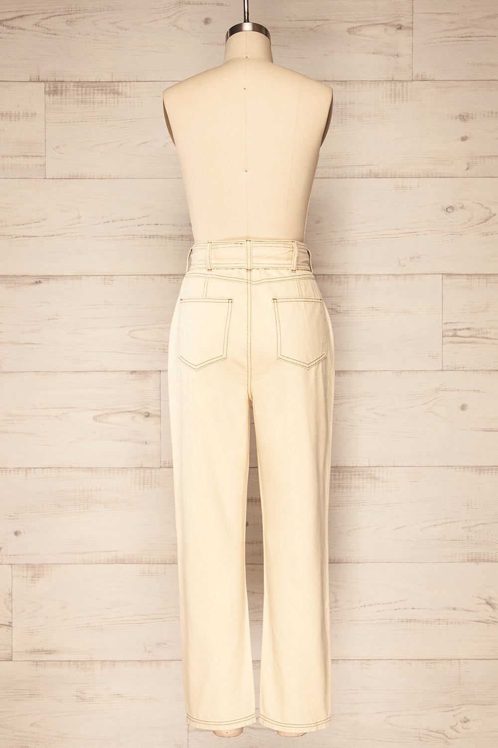 Mostoles High-Waisted Beige Denim Pants w/ Belt | La petite garçonne back view