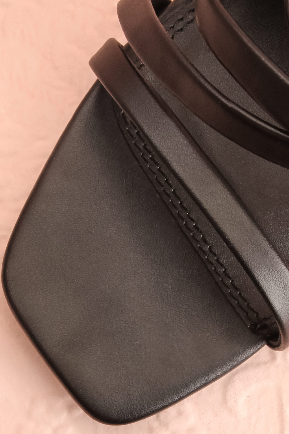 Mouvemente Black Crossed Strap High Heel Sandals | Boutique 1861 flat close-up