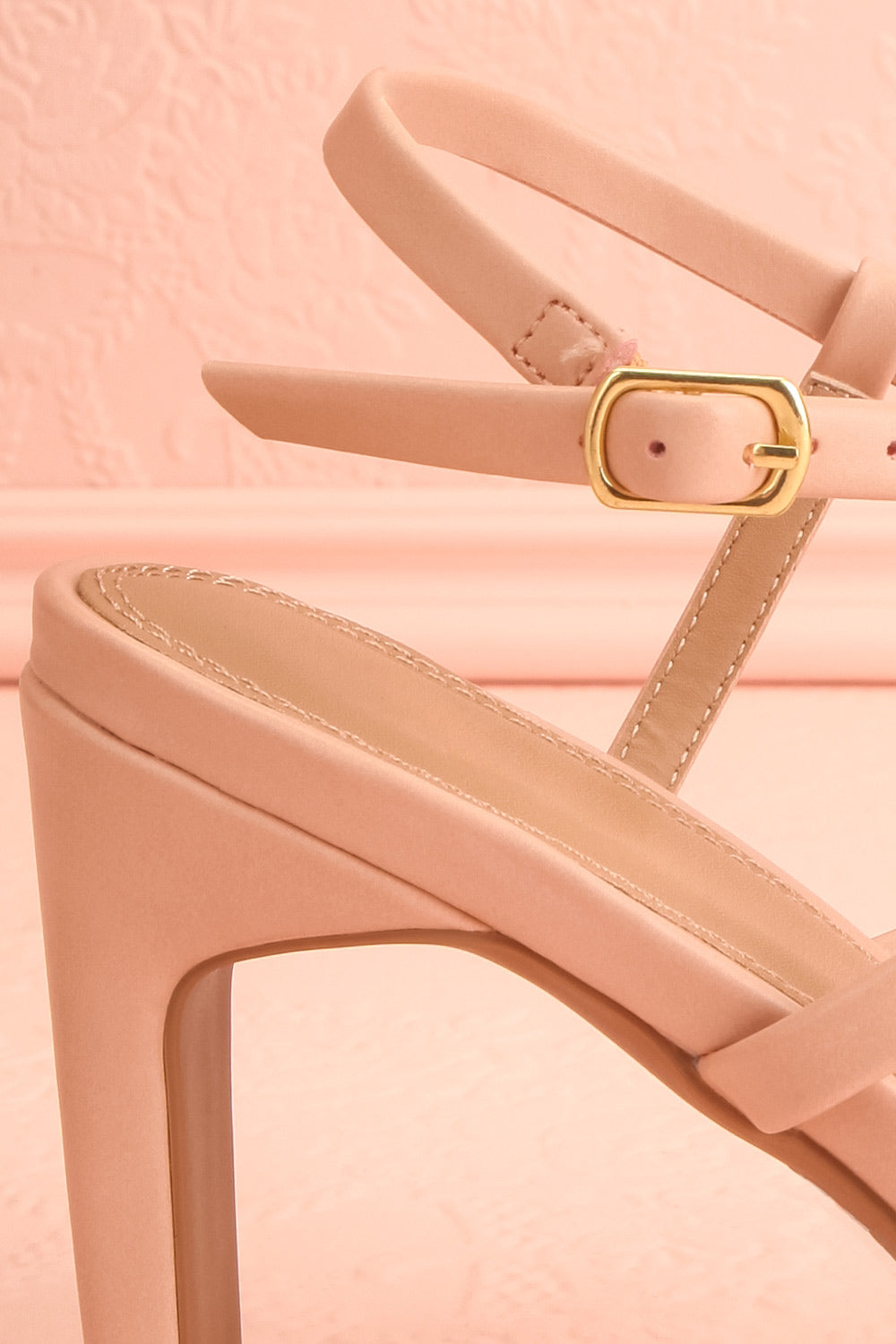 Mouvemente Blush Crossed Strap High Heel Sandals | Boutique 1861 side close-up