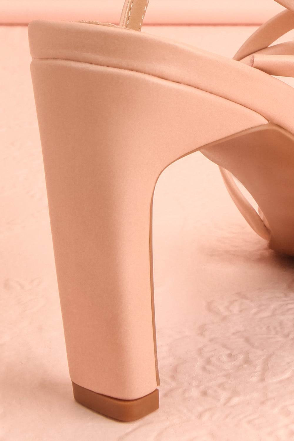 Mouvemente Blush Crossed Strap High Heel Sandals | Boutique 1861 back close-up