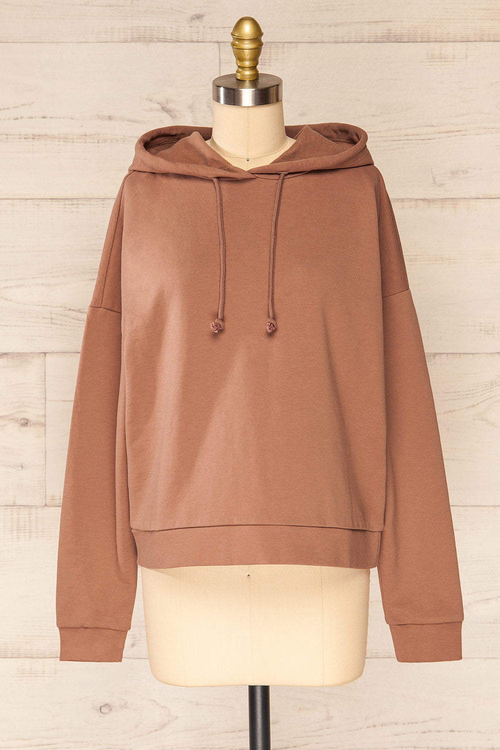 Munich Brown Long Sleeve Hooded Sweatshirt | La petite garçonne front view