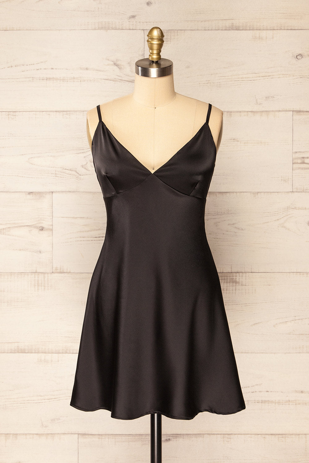 Myla Black Satin Short Dress | La petite garçonne front view