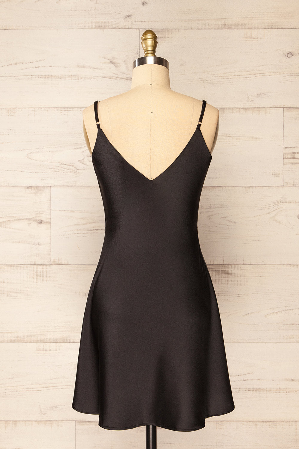 Myla Black Satin Short Dress | La petite garçonne back view