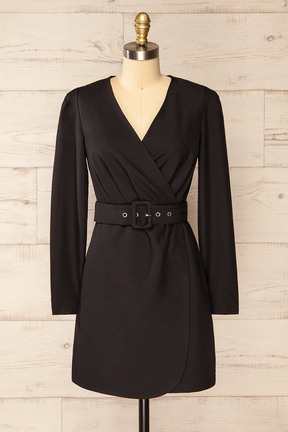 Nagano Black Wrap Dress w/ Long Sleeves | La petite garçonne front view