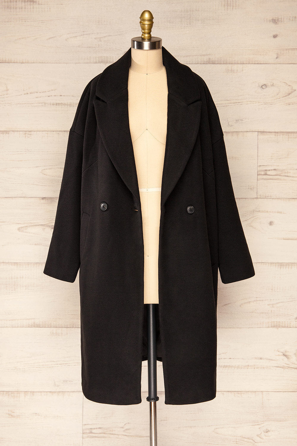 Nahaven Black Buttoned Trench Coat | La petite garçonne open view