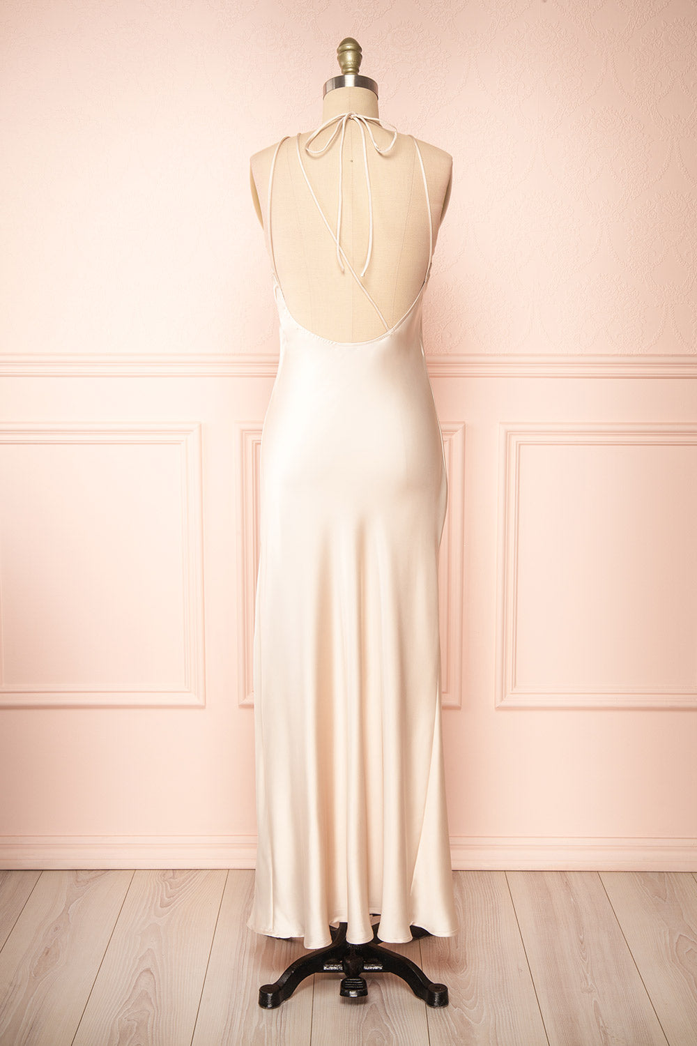 Nairobi Champagne Satin Maxi Dress w/ Open Back | Boutique 1861 Nairobi Champagne Satin Maxi Dress w/ Open Back | Boutique 1861