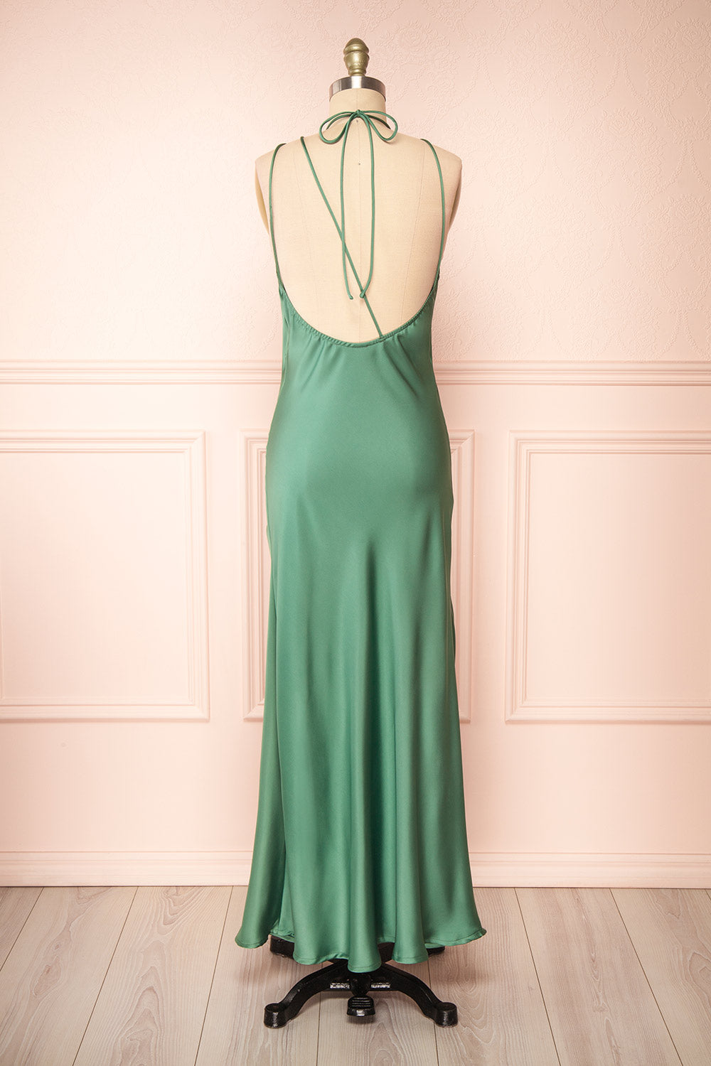 Nairobi Green Satin Maxi Dress w/ Open Back