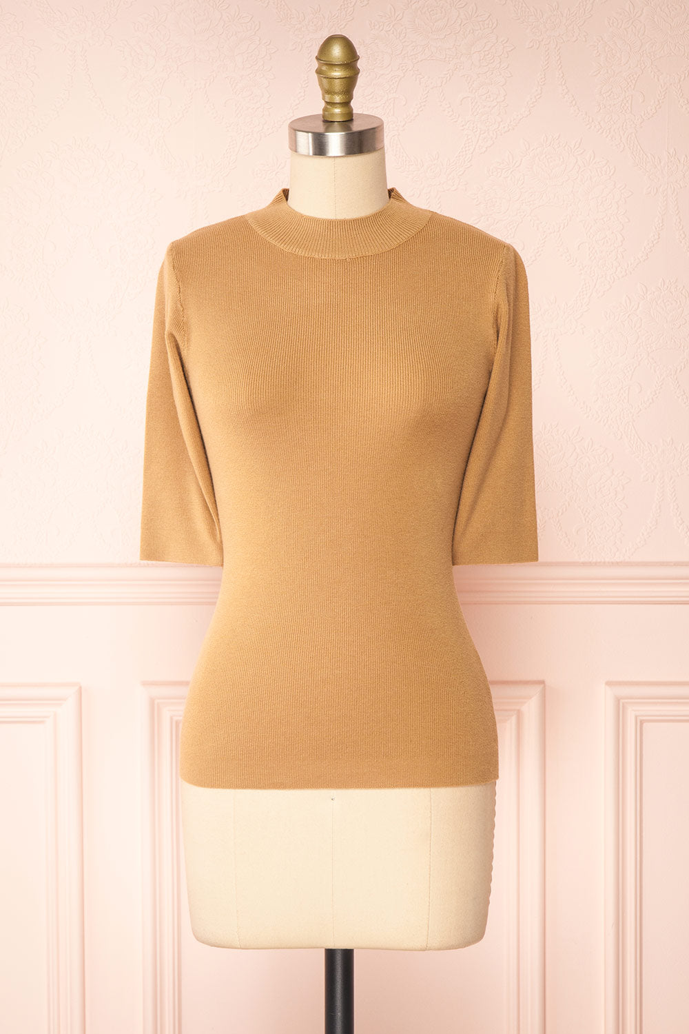 Nalleli Beige Fitted Mock Top w/ Half Sleeves | Boutique 1861 front view