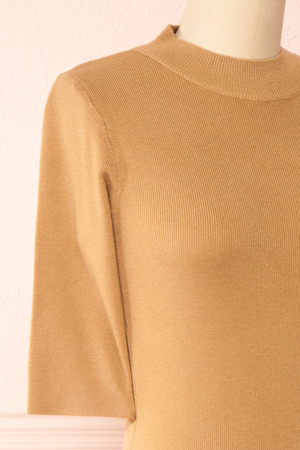 Nalleli Beige Fitted Mock Top w/ Half Sleeves | Boutique 1861 side close-up