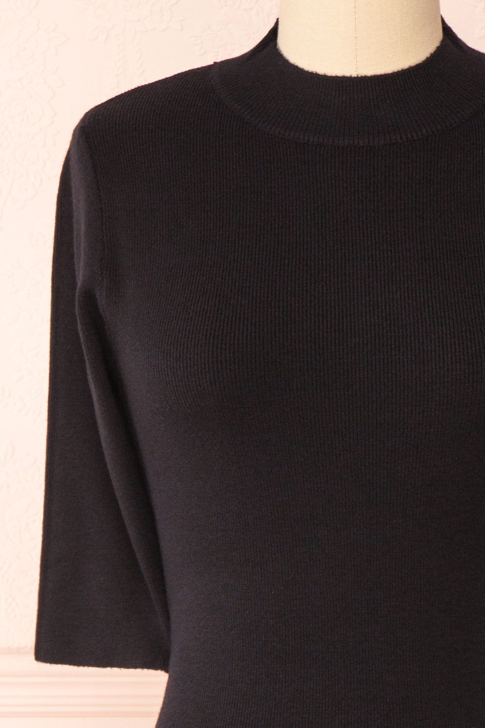 Nalleli Black Fitted Mock Top w/ Half Sleeves | Boutique 1861 front close-up