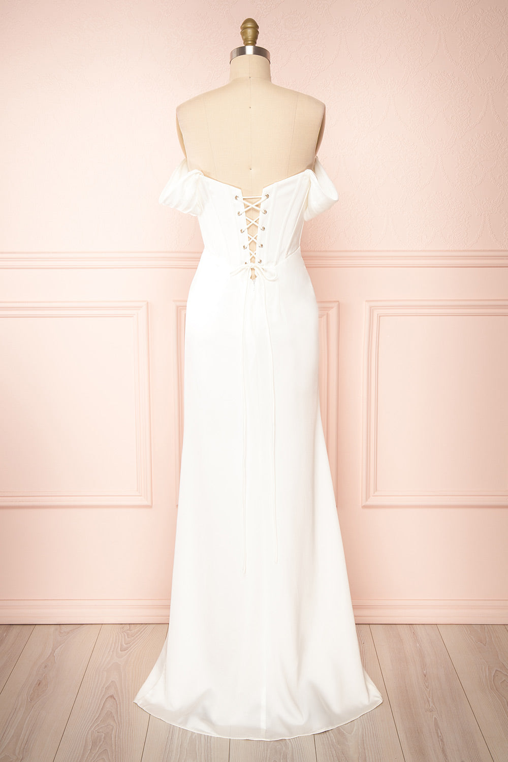 Namie Ivory Corset Maxi Dress w/ Removable Straps | Boudoir 1861 back view