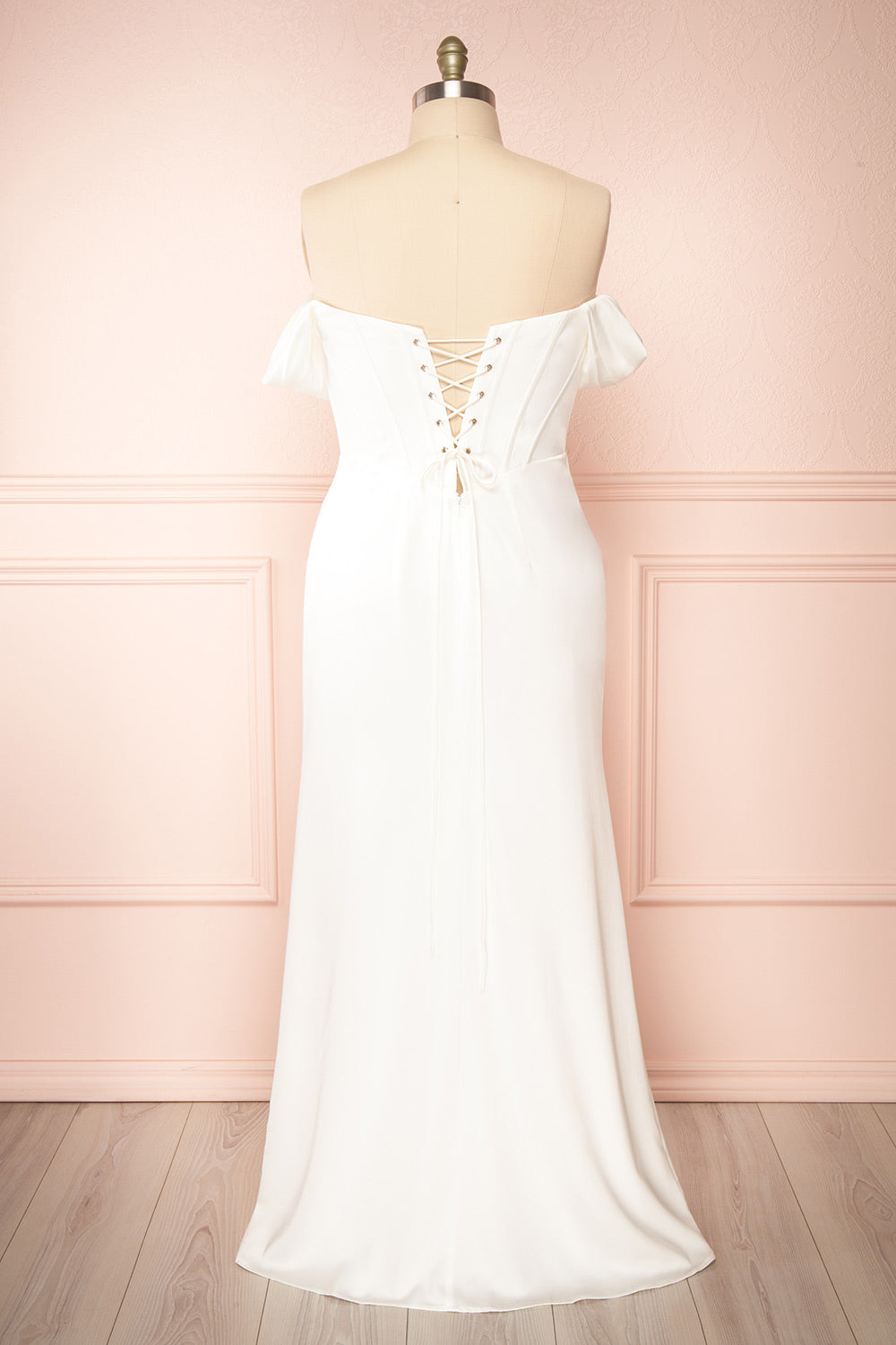 Namie Ivory Corset Maxi Dress w/ Removable Straps | Boudoir 1861 back plus size