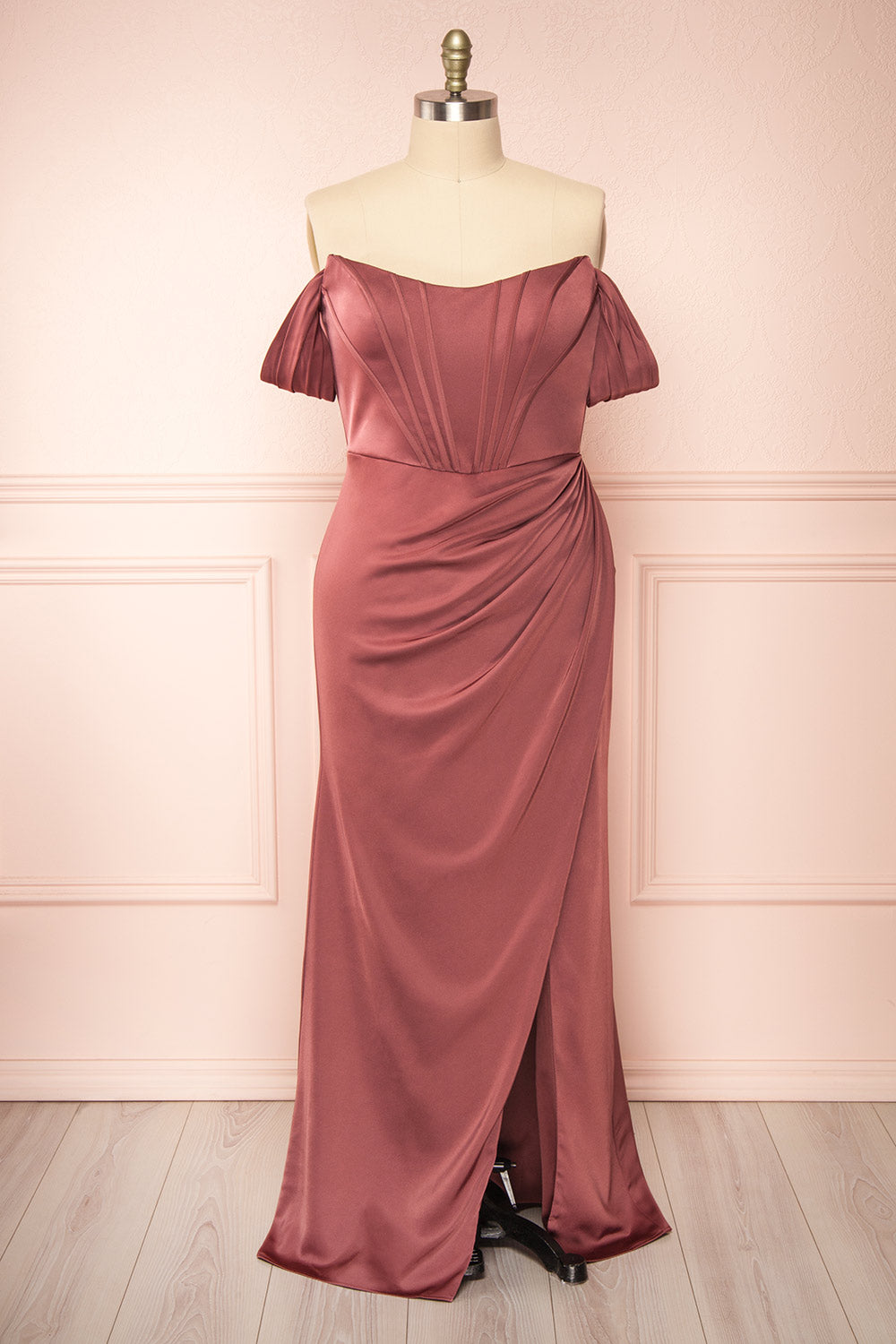 Namie Mauve Corset Maxi Dress w/ Removable Straps | Boutique 1861 front view