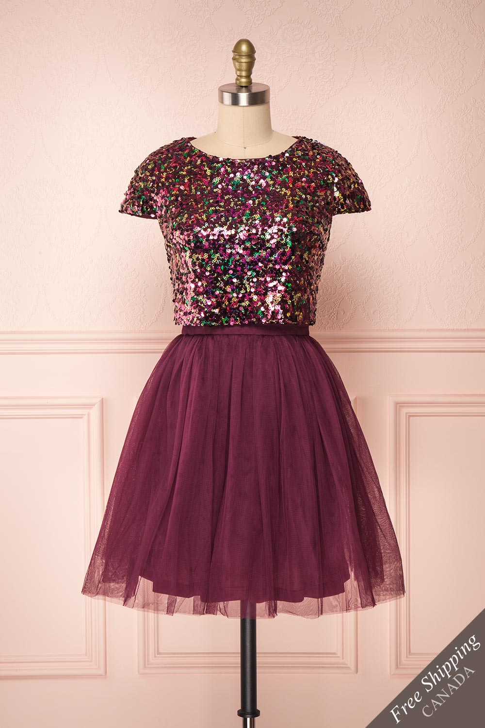 Nandita Burgundy Sequin Party Dress | Boutique 1861 front view