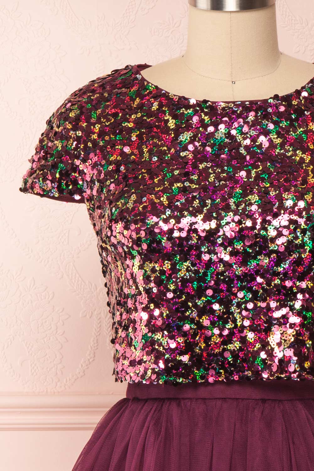 Nandita Burgundy Sequin Party Dress | Boutique 1861 front close-up