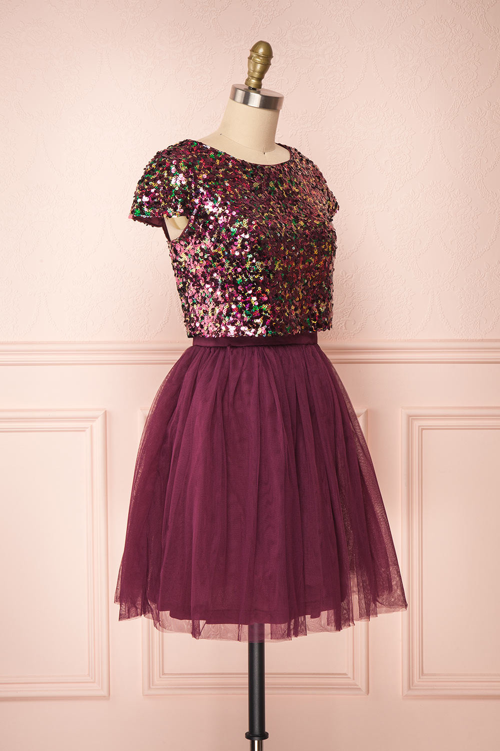 Nandita Burgundy Sequin Party Dress | Boutique 1861 side view