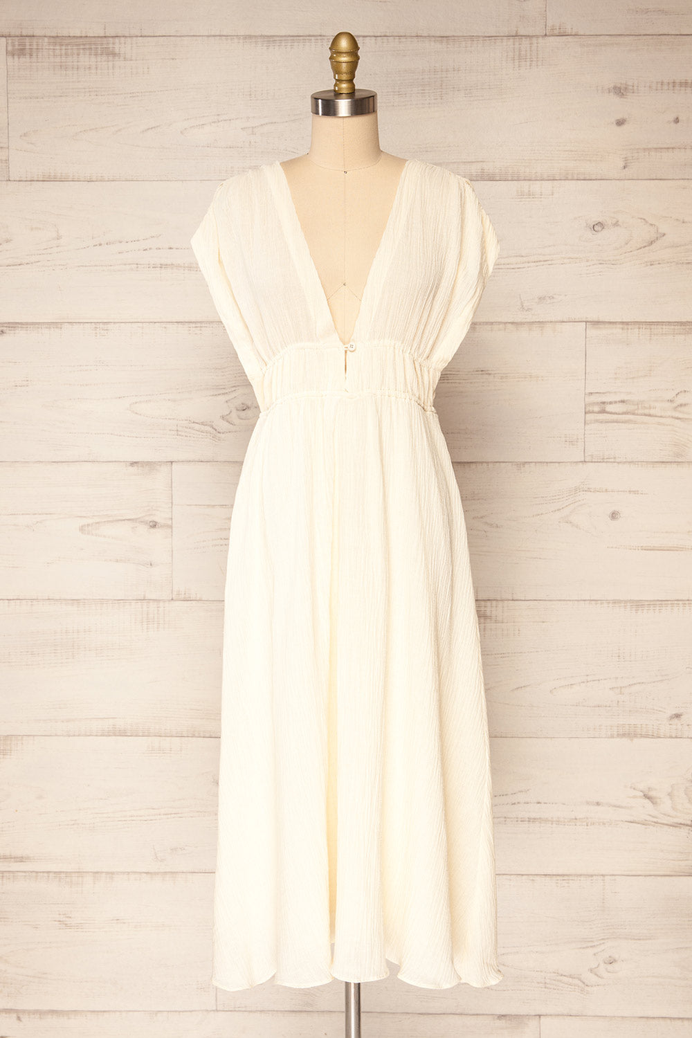 Naneroi Ivory V-Neck Midi Dress | La petite garçonne front view