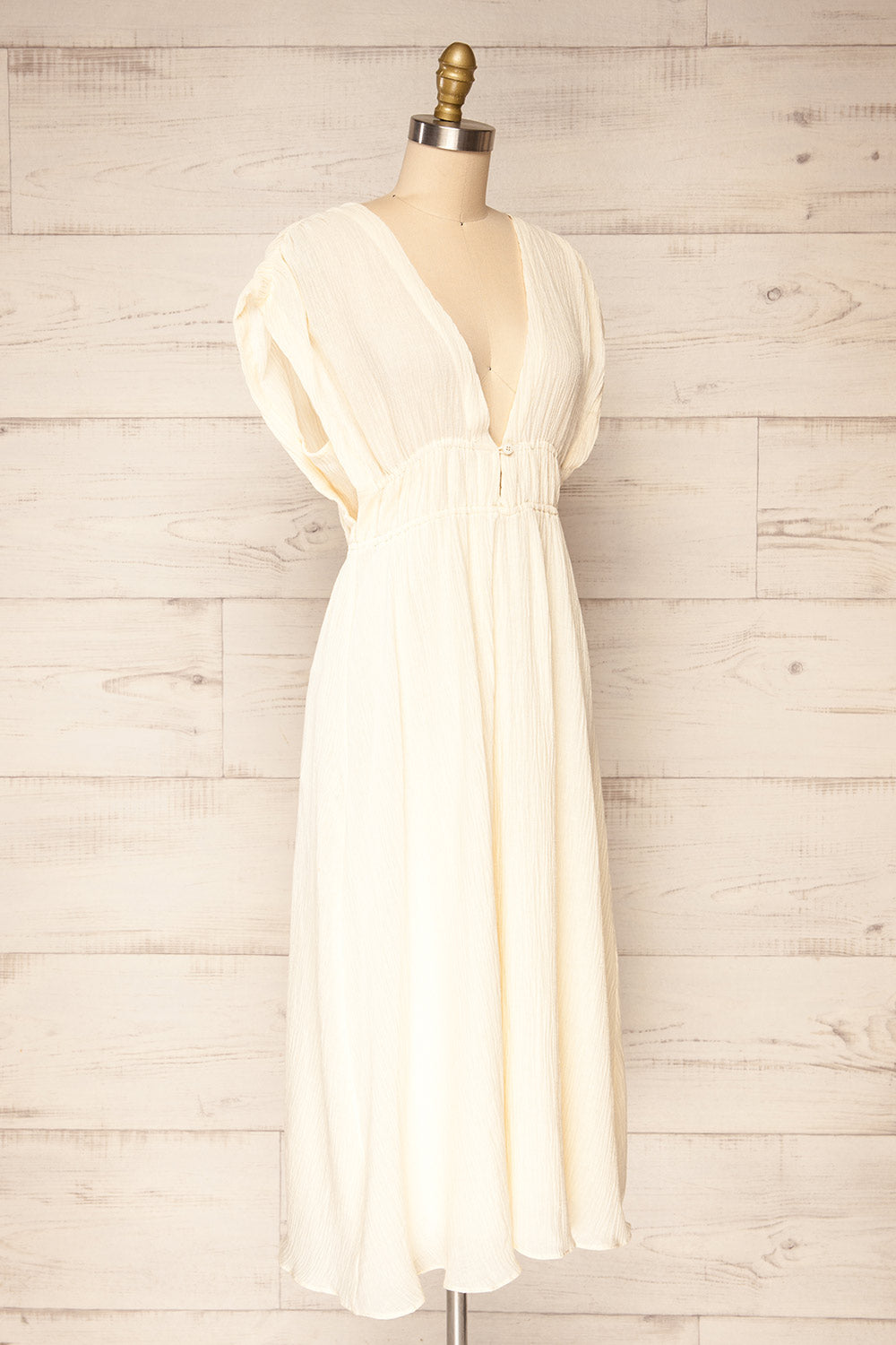 Naneroi Ivory V-Neck Midi Dress | La petite garçonne side view