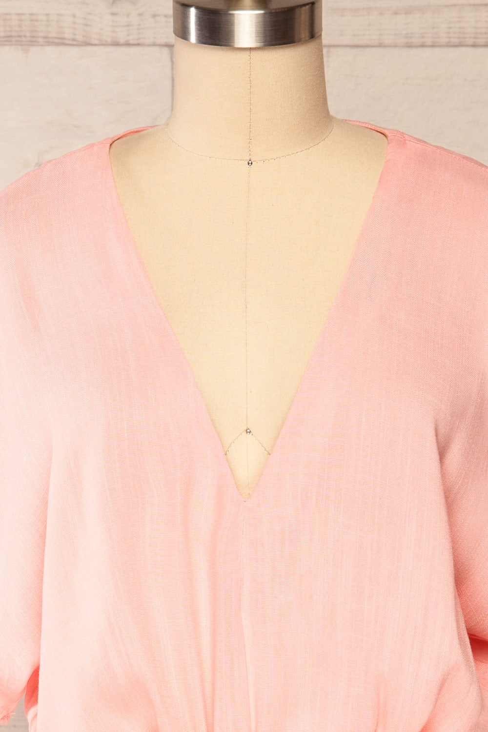 Naousa Pink V-Neck Short Sleeve Dress | La petite garçonne front close up