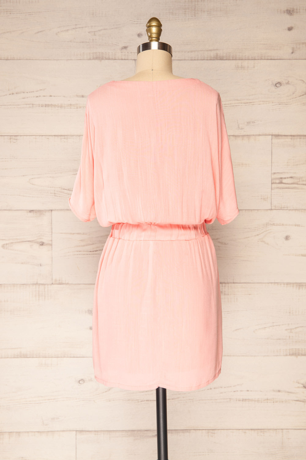 Naousa Pink V-Neck Short Sleeve Dress | La petite garçonne back view
