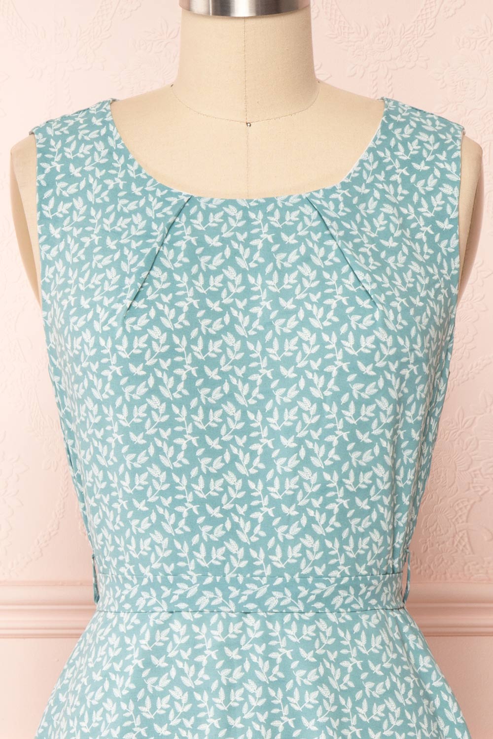 Naroa Mint Patterned Dress A-Line Short Dress | Boutique 1861 front close-up