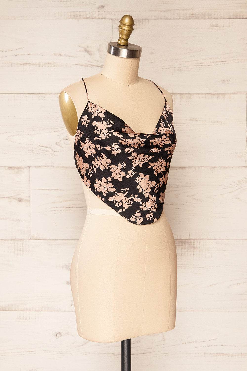 Natey Black Floral Lace-Up Back Crop Top | La petite garçonne side view
