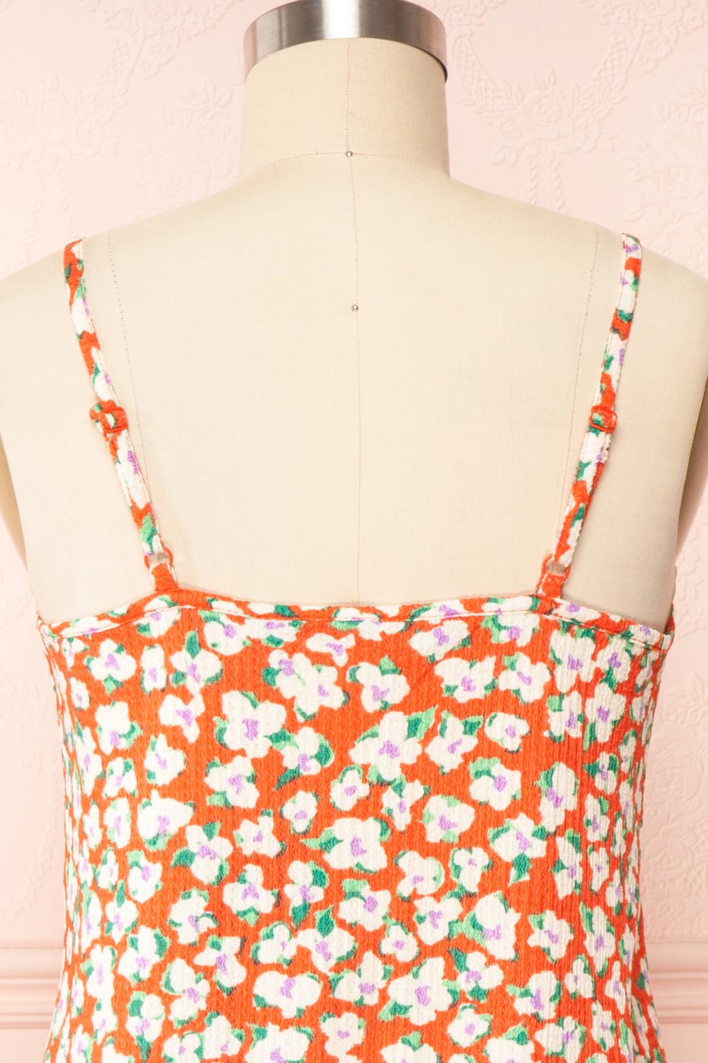 Nathalie Short Colorful Floral Midi Dress | Boutique 1861 back close up