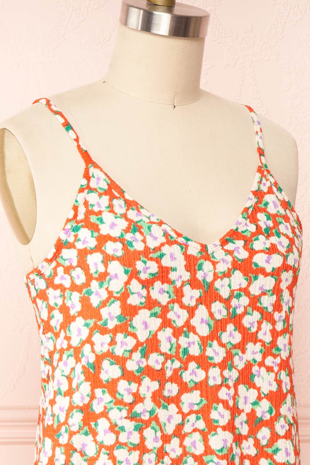 Nathalie Short Colorful Floral Midi Dress | Boutique 1861 side close up