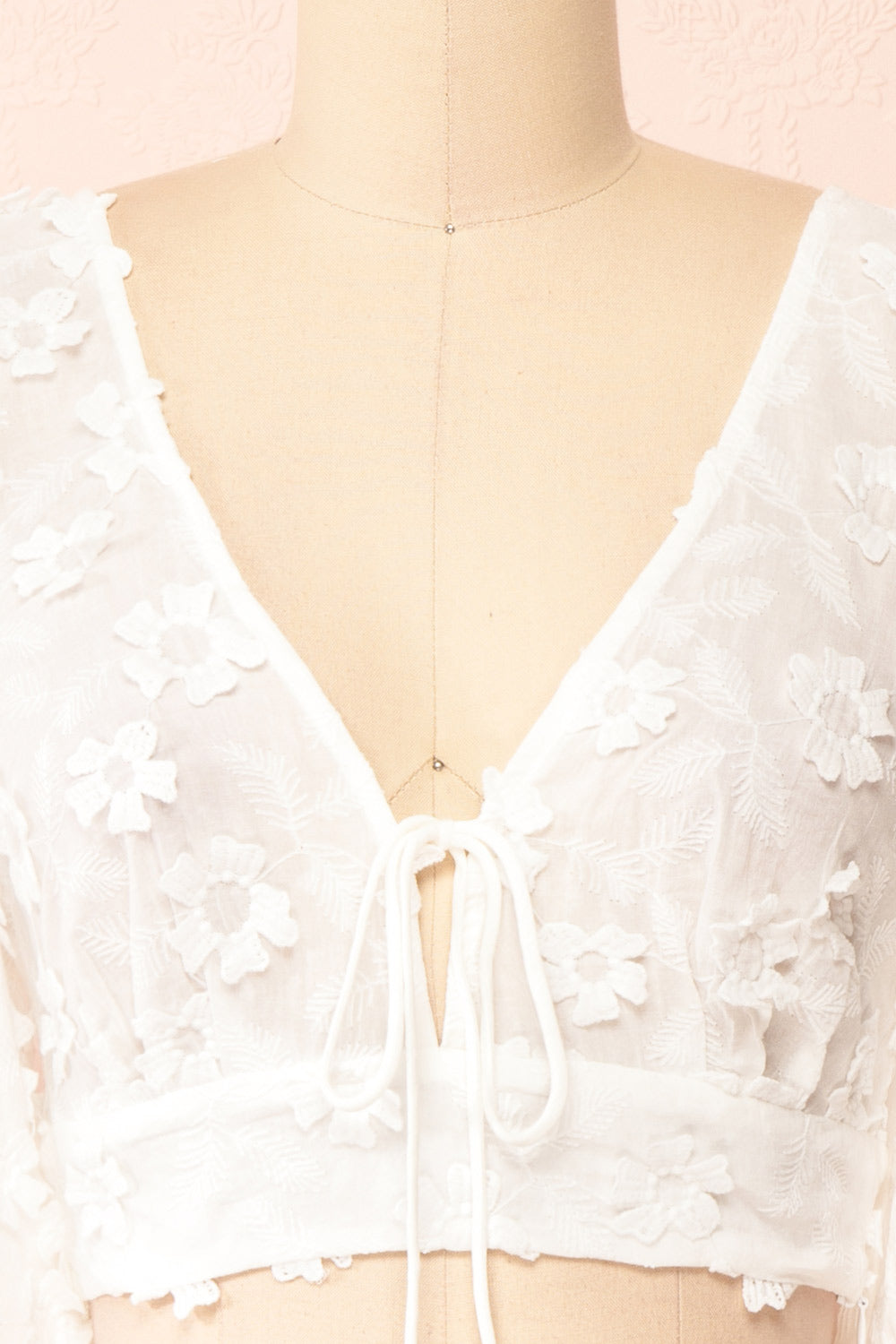 Neske Cropped Top w/ Floral Embroidery | Boutique 1861 front detail