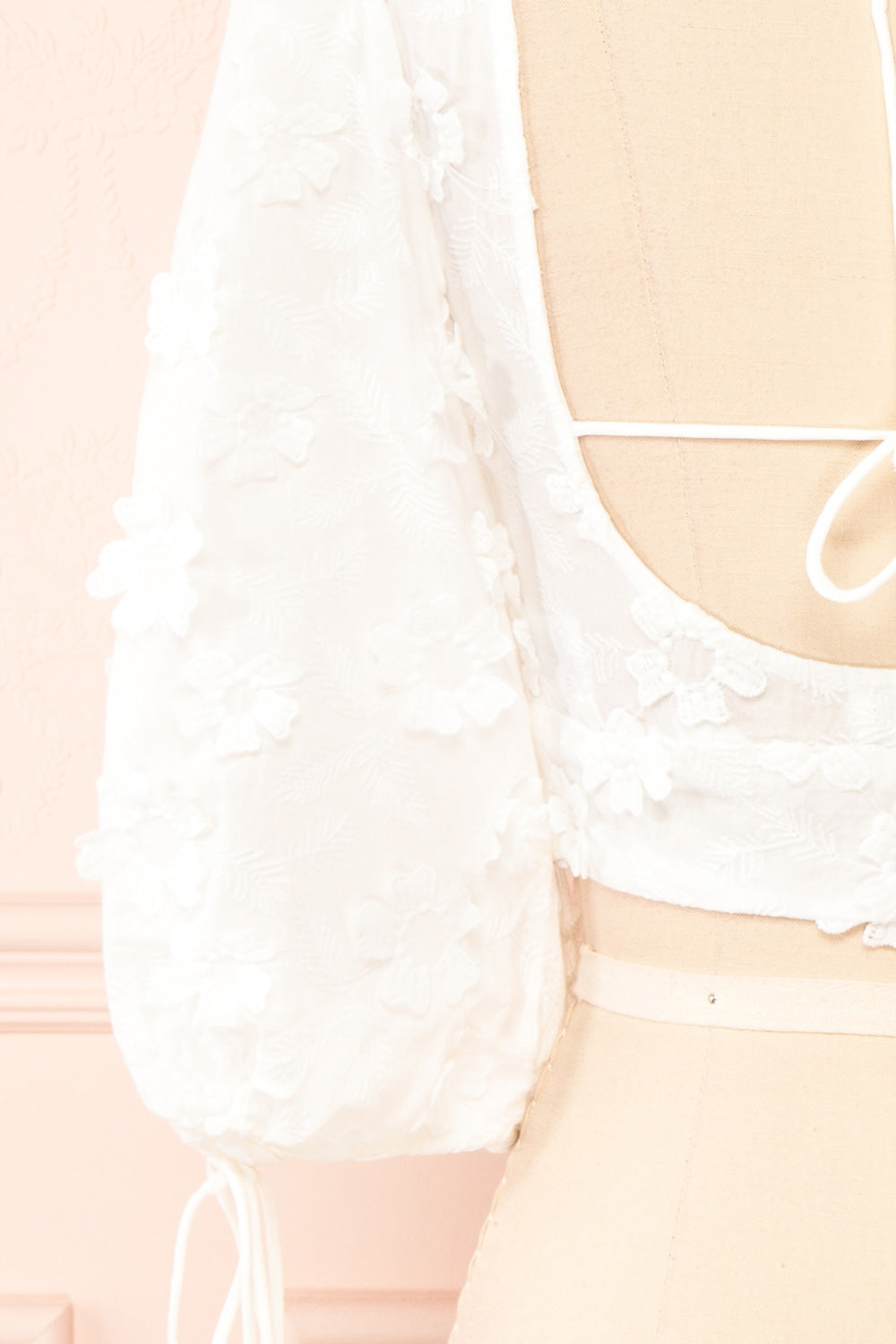 Neske Cropped Top w/ Floral Embroidery | Boutique 1861 sleeve close-up