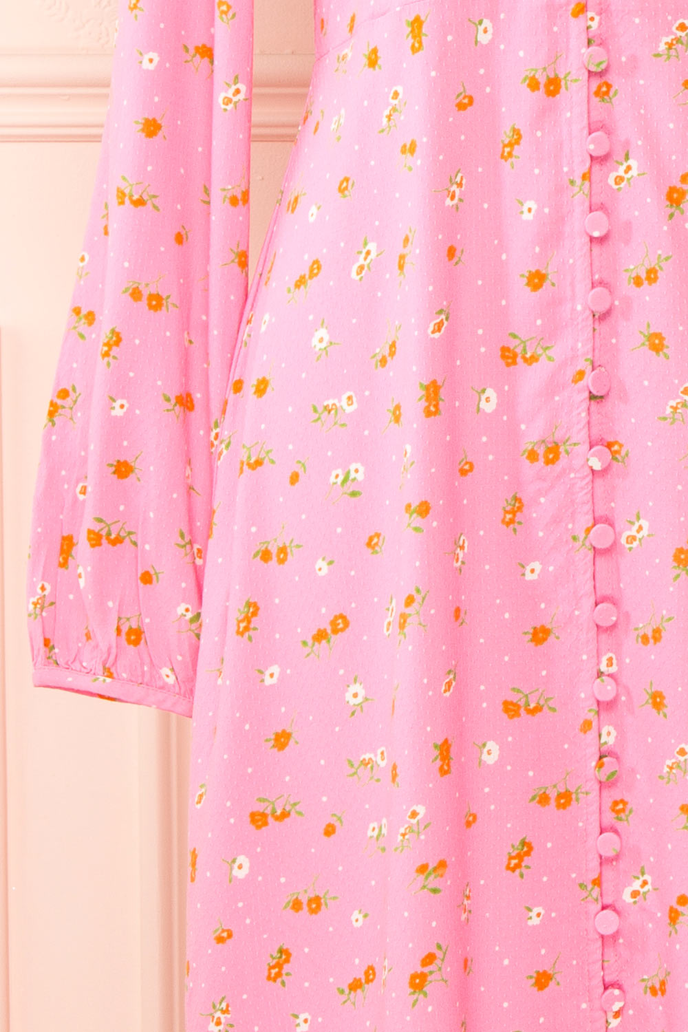 Netra Pink Long Sleeve Floral Midi Dress | Boutique 1861 sleeve