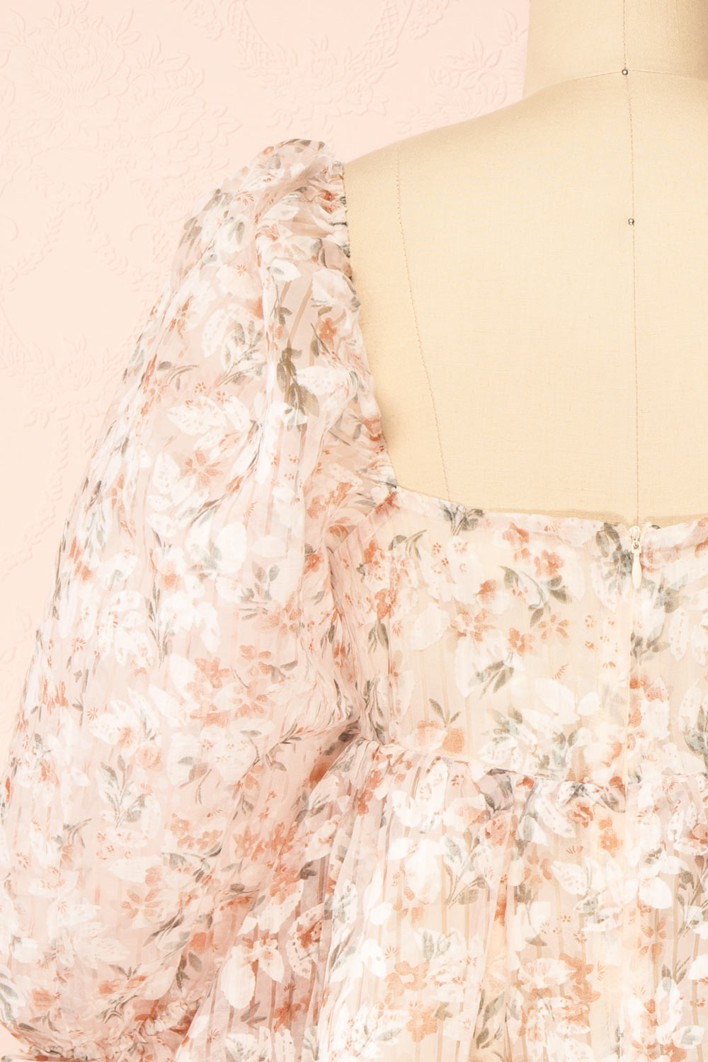 Nicky Short Floral Beige Babydoll Dress | Boutique 1861 back close-up