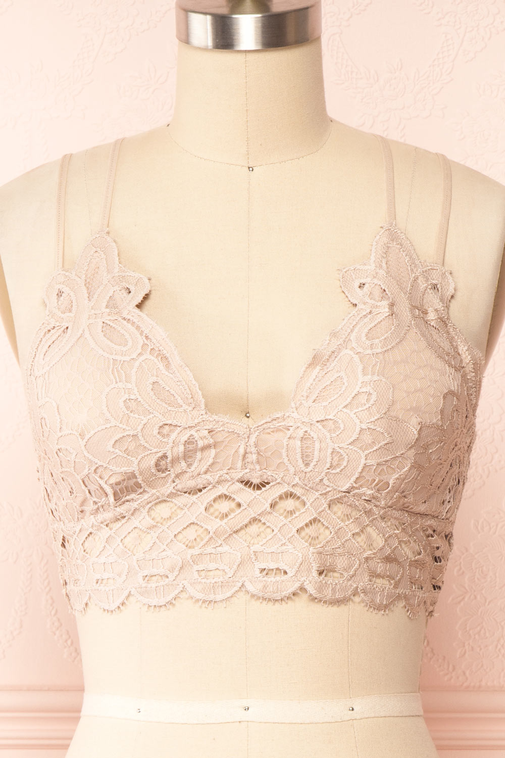 Niken Taupe Lace Bralette | Boutique 1861 front close up