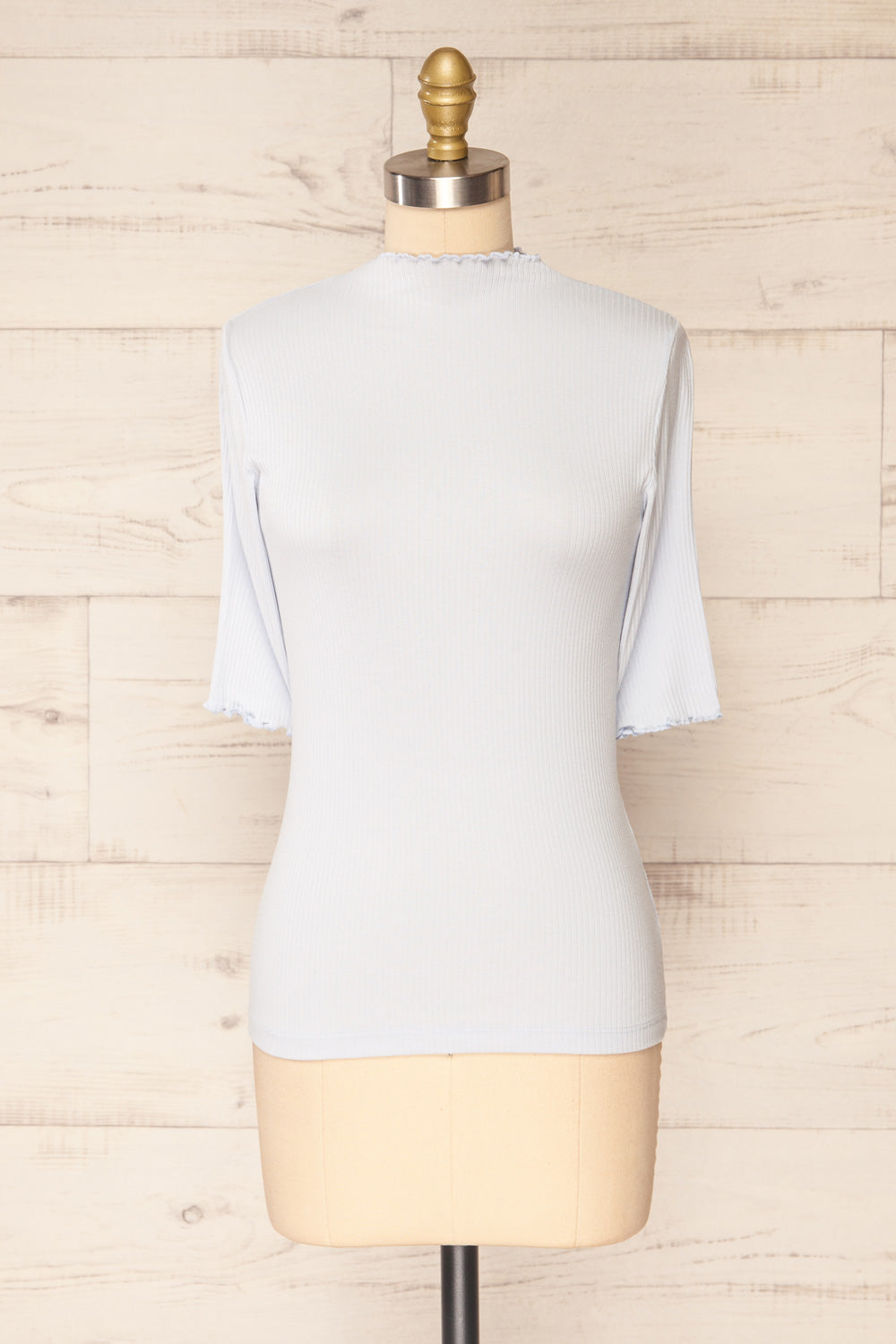 Nirvana Blue Ribbed Top w/ Frills | Boutique 1861 front view