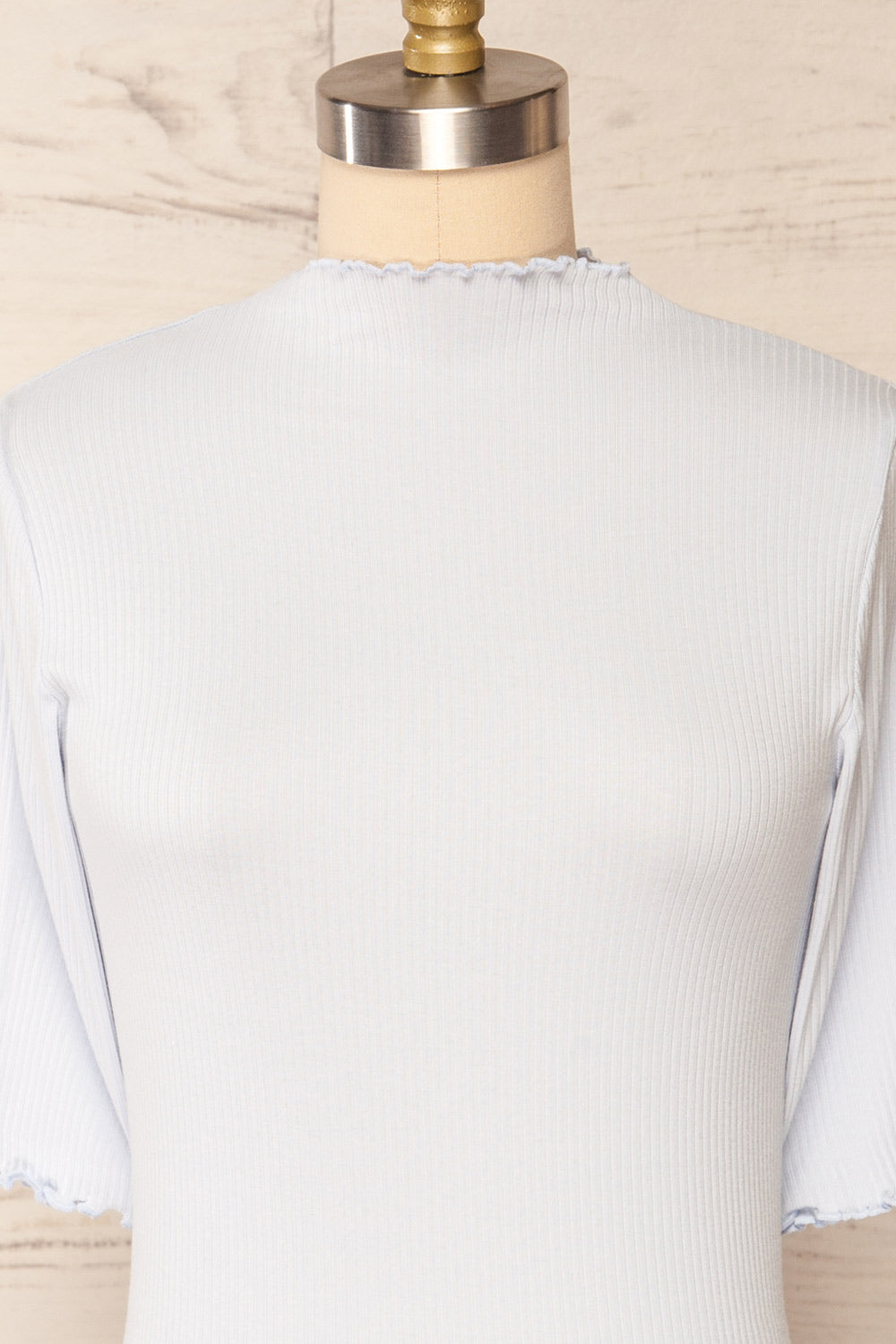Nirvana Blue Ribbed Top w/ Frills | Boutique 1861 front close up