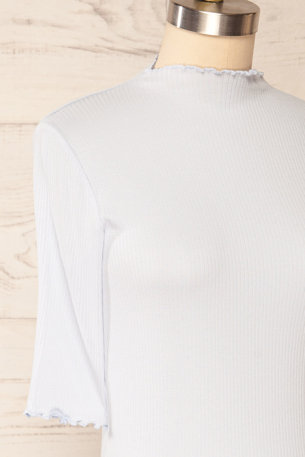 Nirvana Blue Ribbed Top w/ Frills | Boutique 1861 side close up