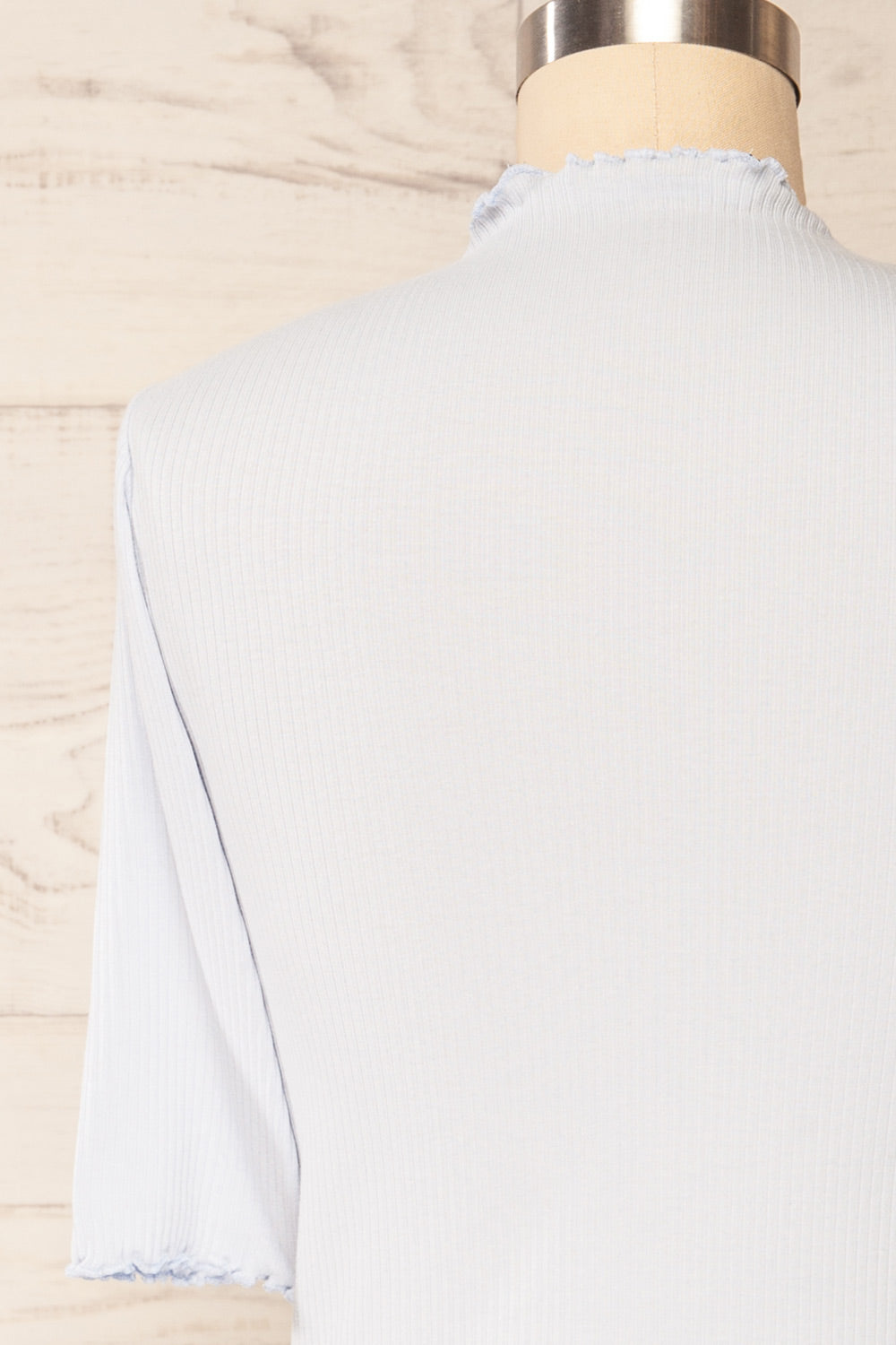 Nirvana Blue Ribbed Top w/ Frills | Boutique 1861 back close up