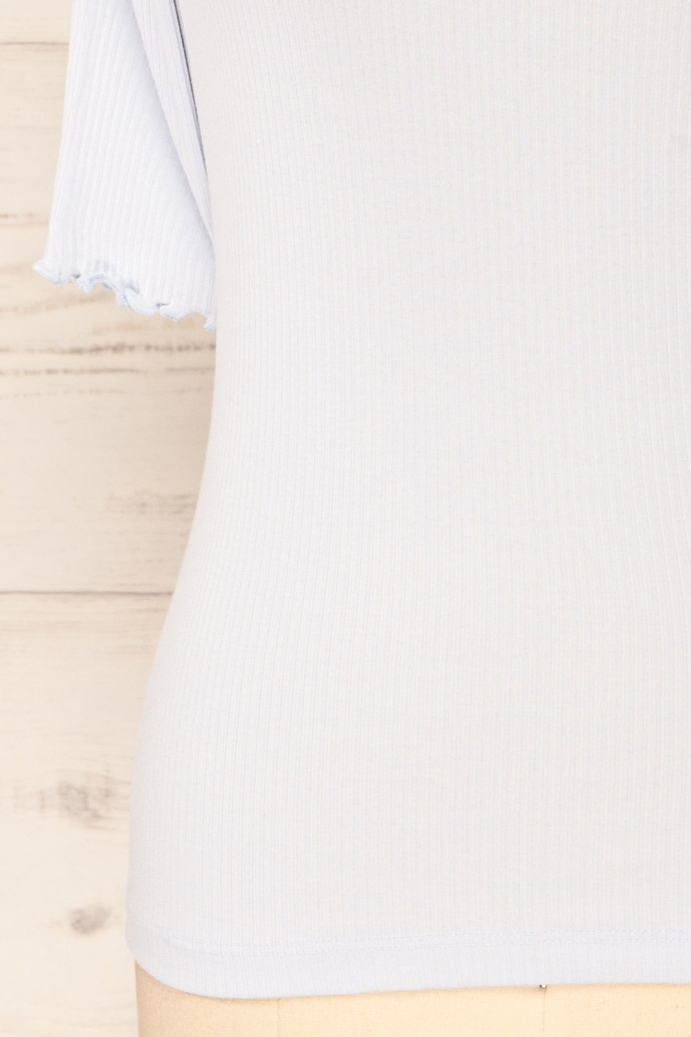 Nirvana Blue Ribbed Top w/ Frills | Boutique 1861 sleeve