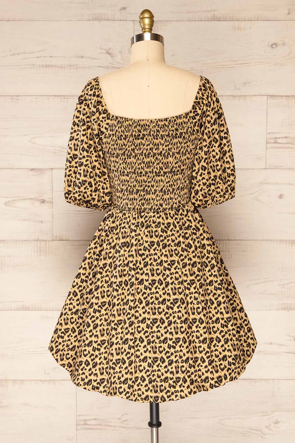 Noemimi Short Leopard Print Dress w/ Ruched Back | La petite garçonne back view