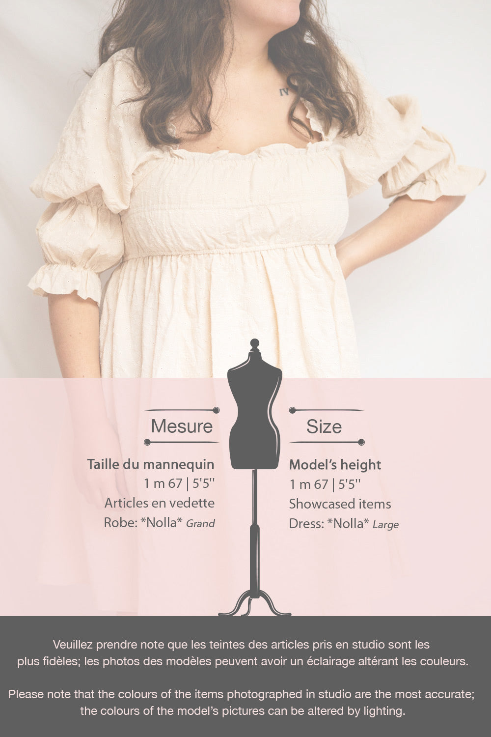 Nolla Babydoll Beige Gingham Dress w/ Flower Detailing | Boutique 1861 model